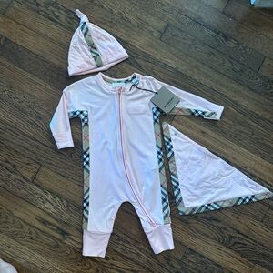 Burberry Pink Baby Set with Iconic Plaid Trim